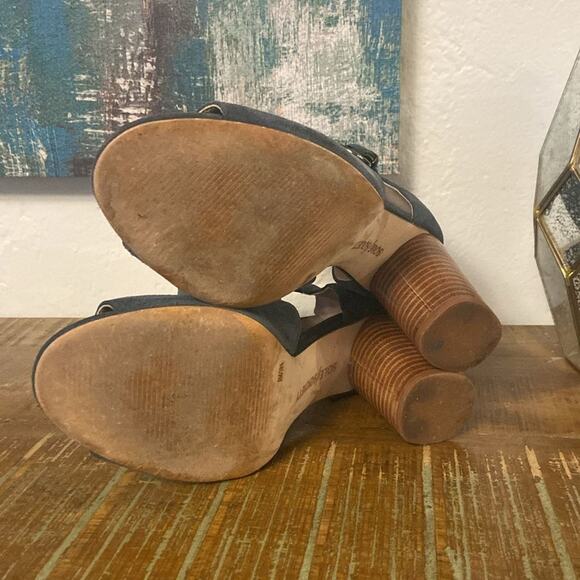 Sole Society Women Suede Chunky Heels Gray Open Toe Old Money Quiet Luxury Comfy - Picture 5 of 5